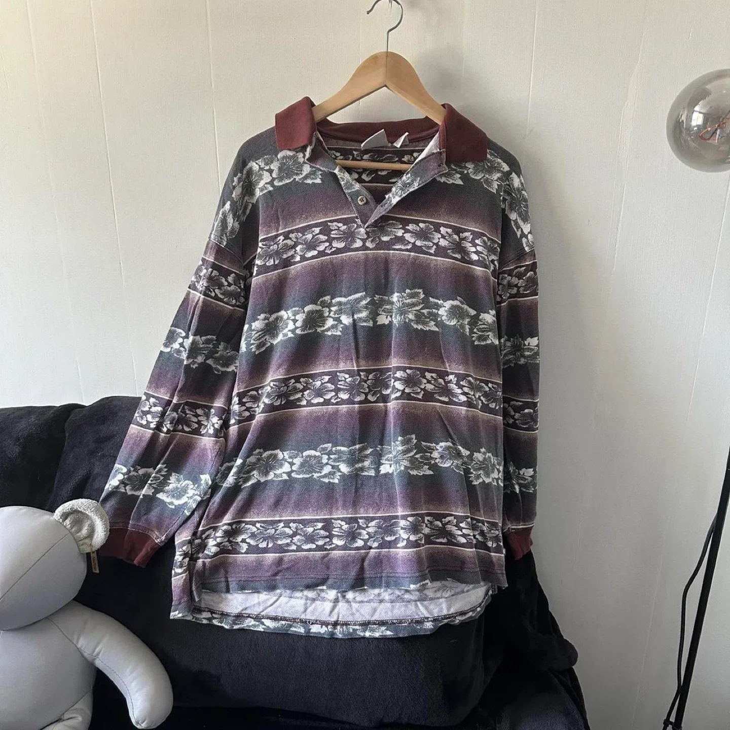 R&R Vintage Striped Long Sleeve Polo XL