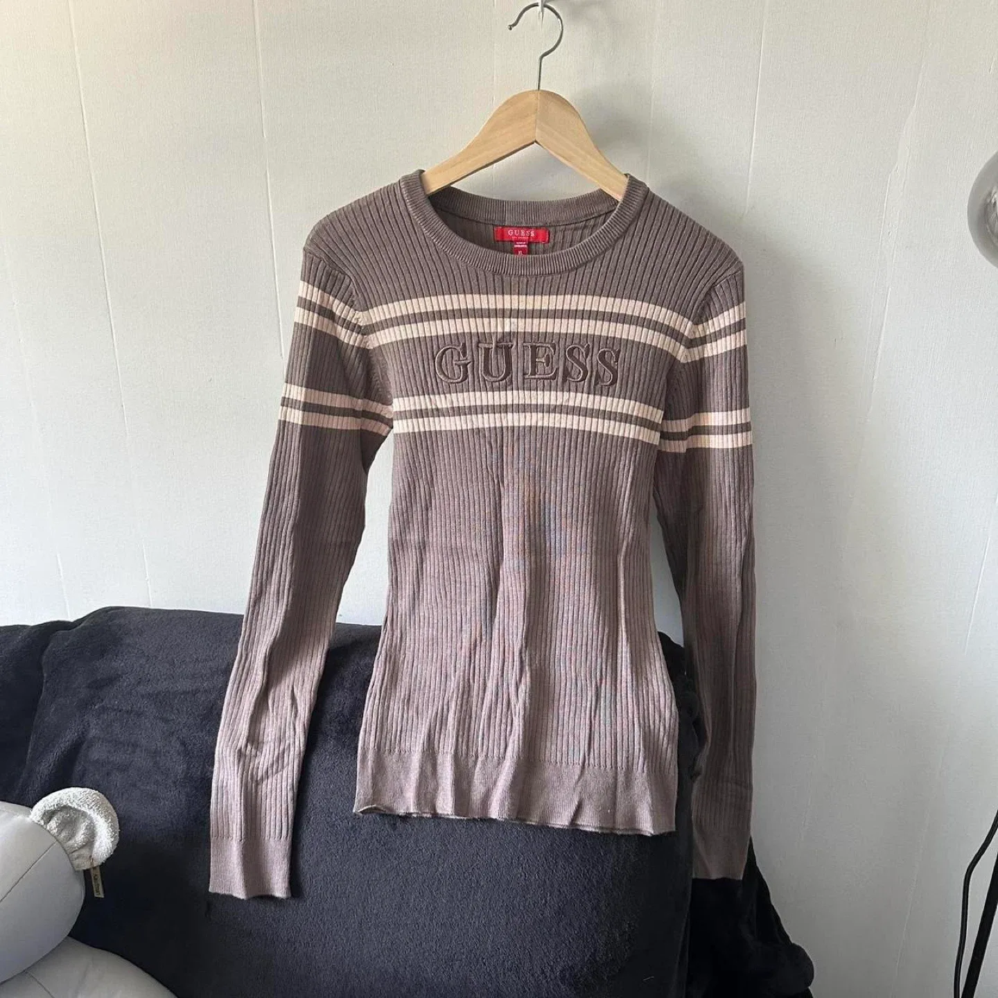 Guess Brown Striped Long Sleeve - Fits M