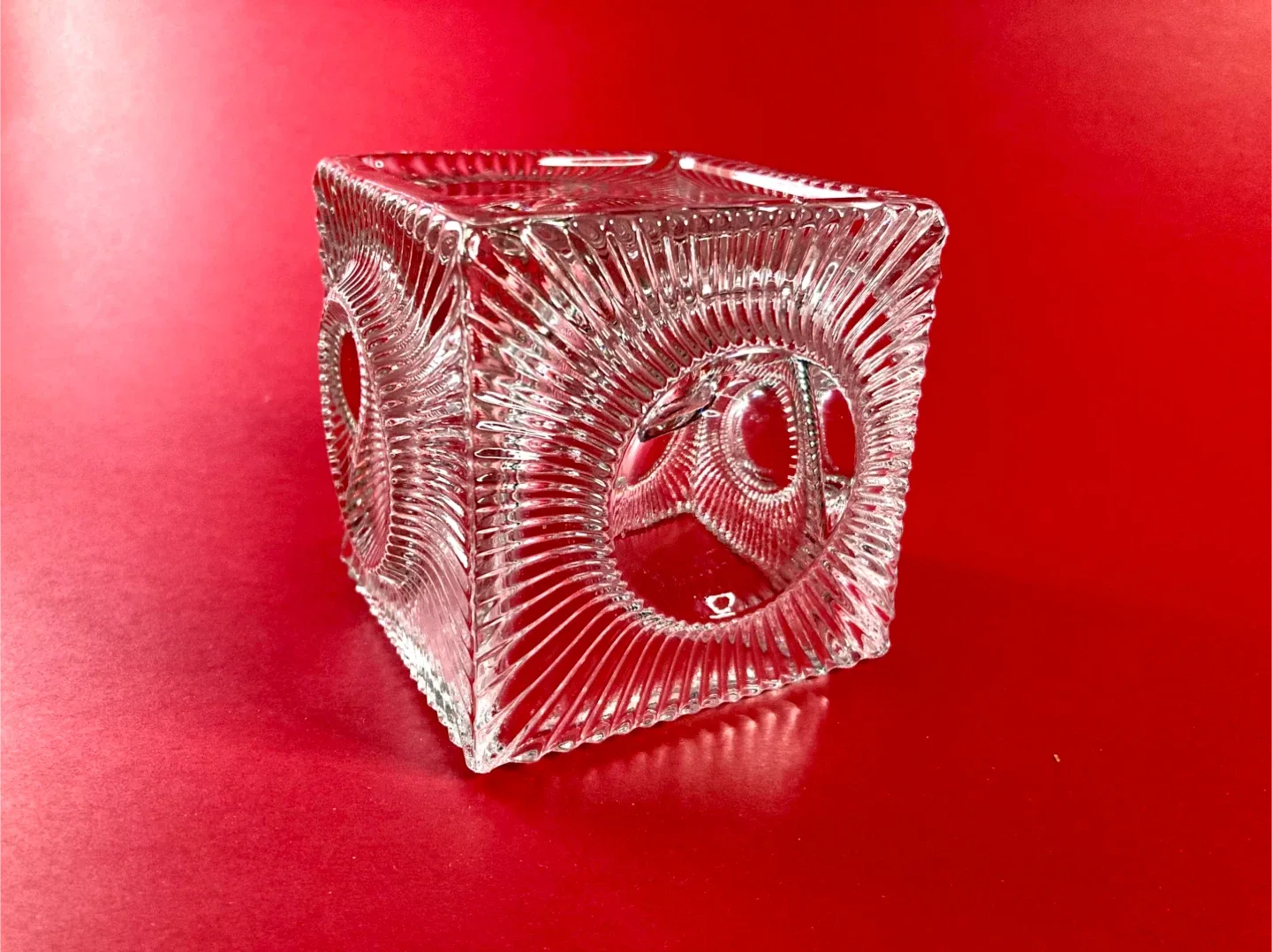 Vintage MCM Czech Glass Cube Candle Holder/Vase image indicator(2)