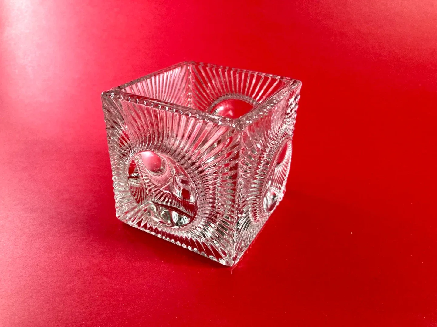 Vintage MCM Czech Glass Cube Candle Holder/Vase image indicator(3)