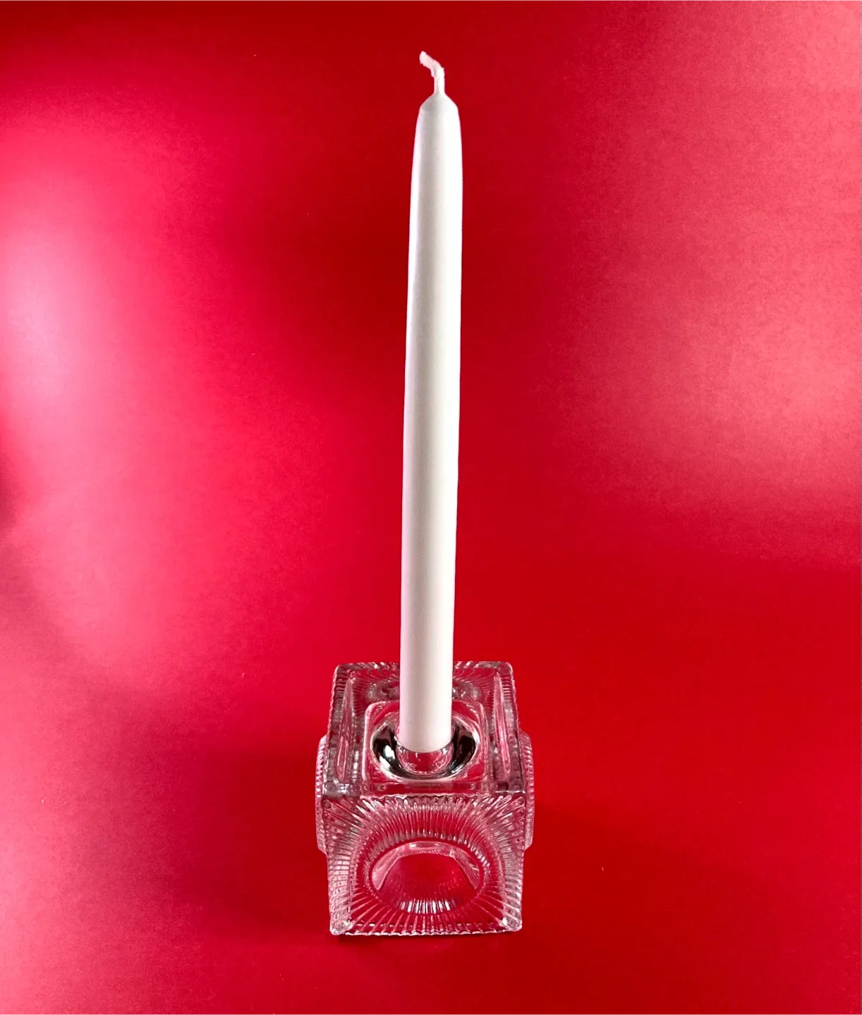 Vintage MCM Czech Glass Cube Candle Holder/Vase image indicator(4)