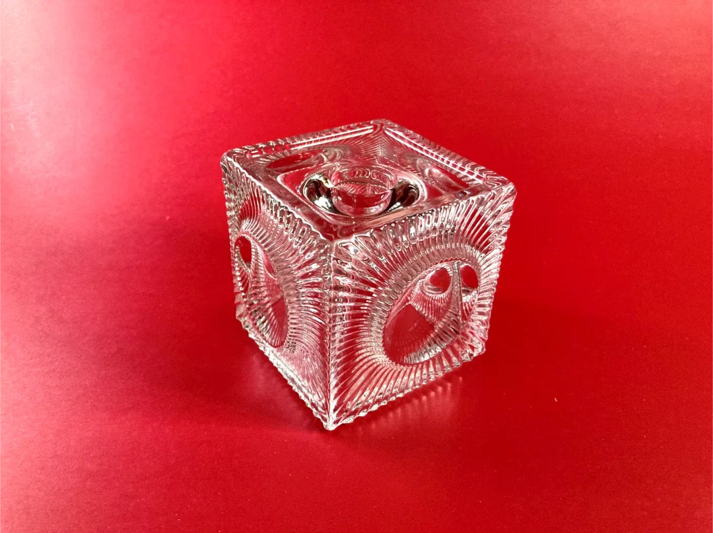 Vintage MCM Czech Glass Cube Candle Holder/Vase