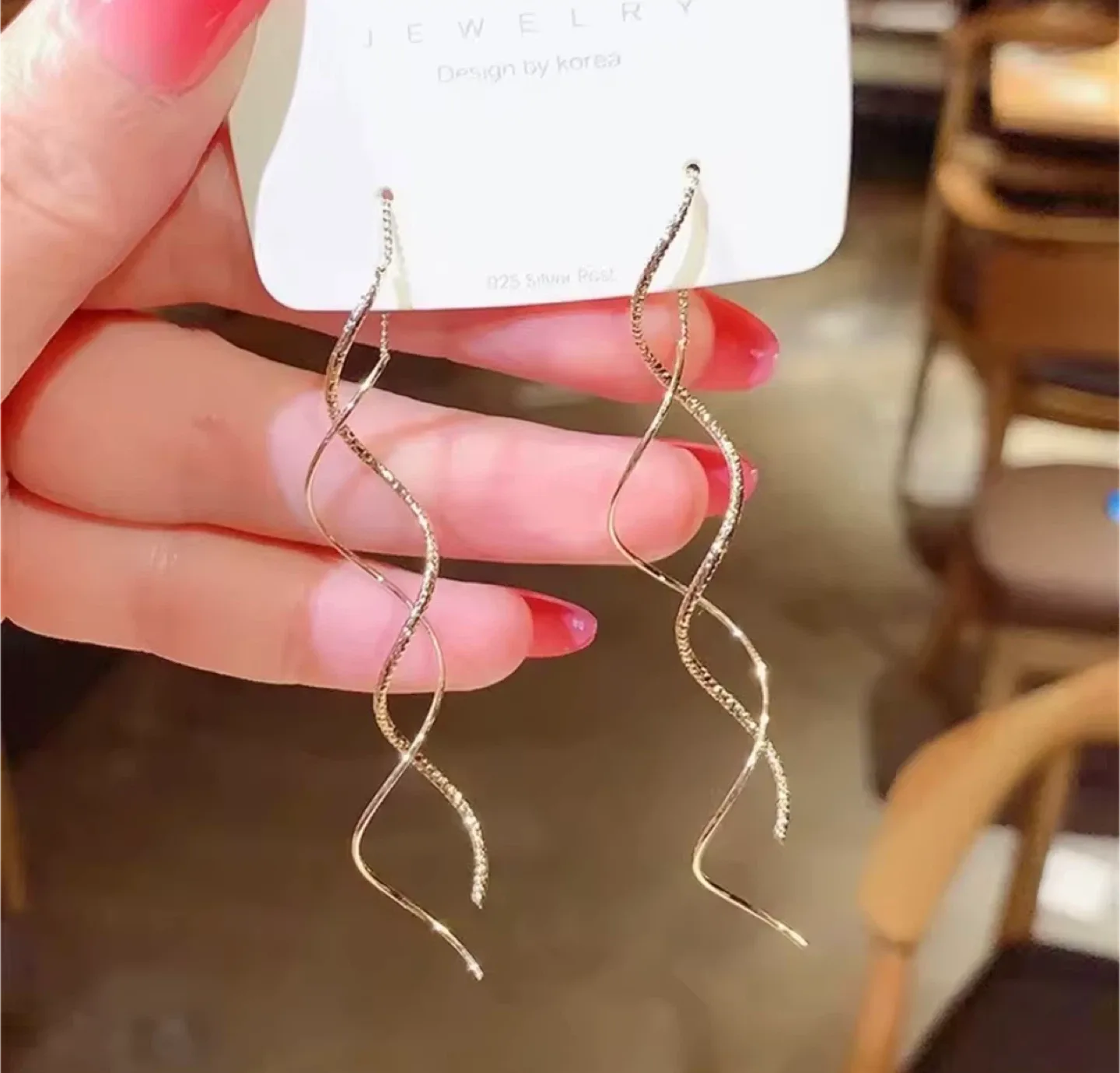 Gold Spiral Dangle Earrings - Design by Korea