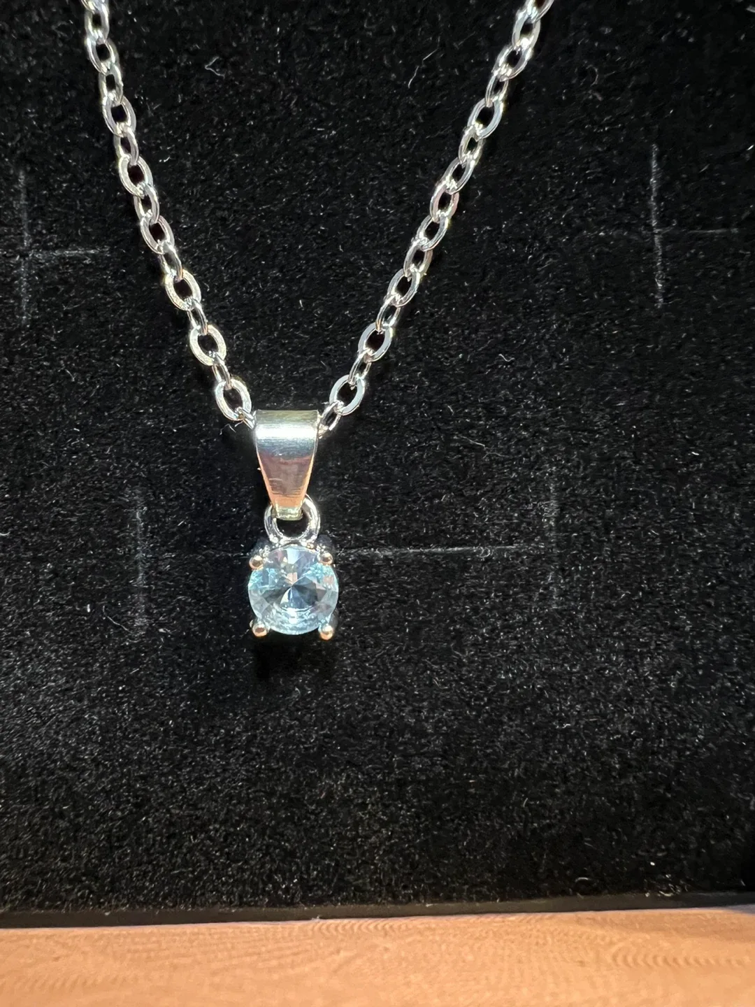 Silver Necklace with Light Blue Stone Pendant image indicator(2)