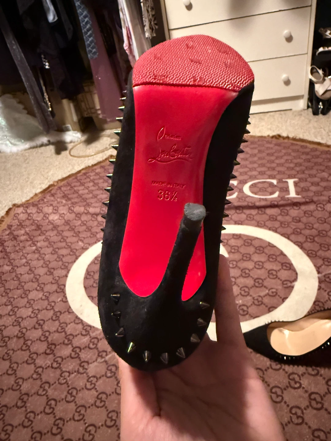 Christian Louboutin Black Suede Spike Heels - Size 36.5 - photo 3