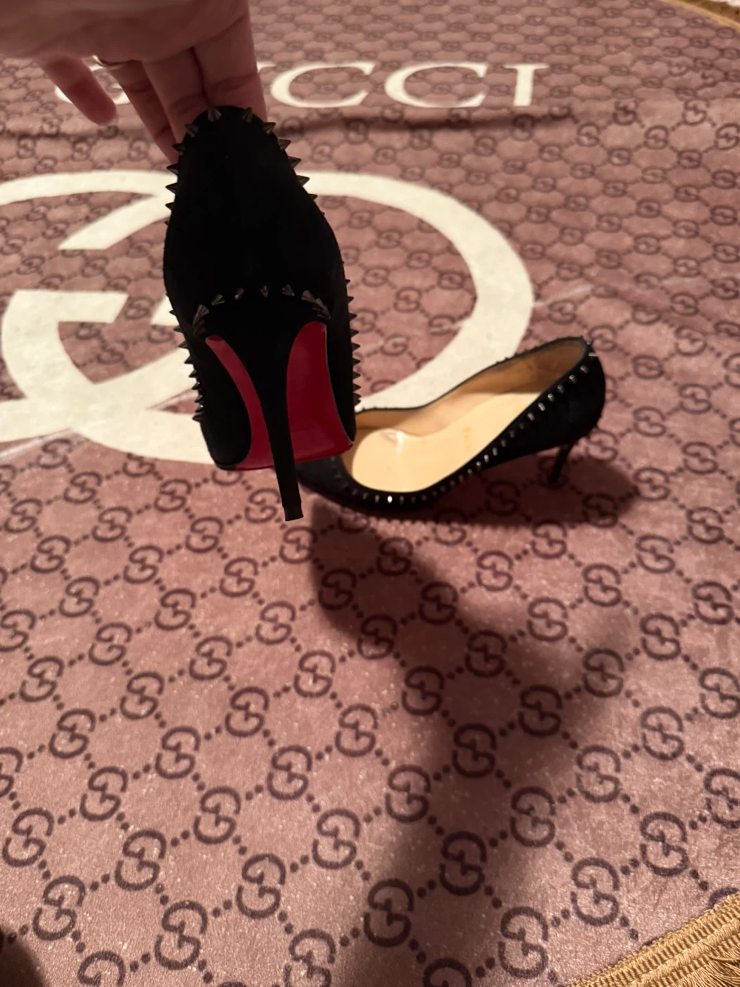 Christian Louboutin Black Suede Spike Heels - Size 36.5
