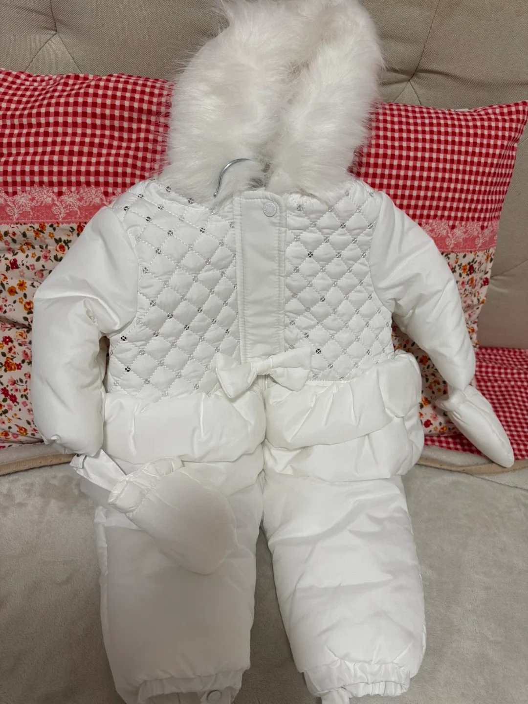 White Padded Snowsuit with Mittens & Booties