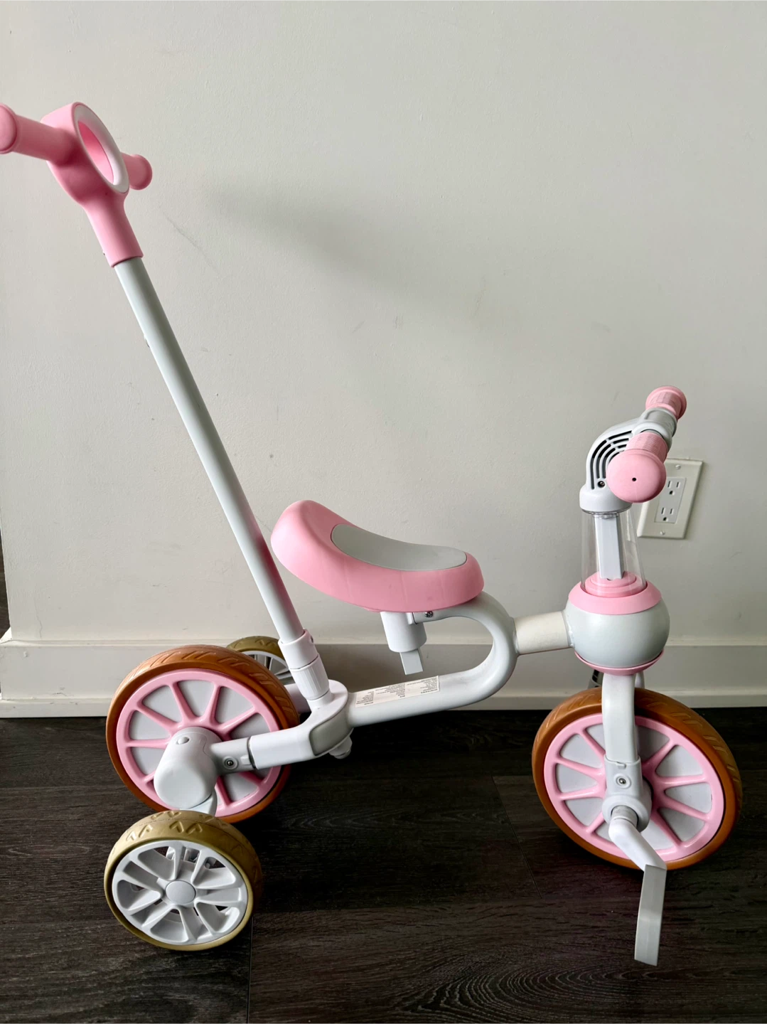 Tricycle with Push Handle - Pink & White - photo 2