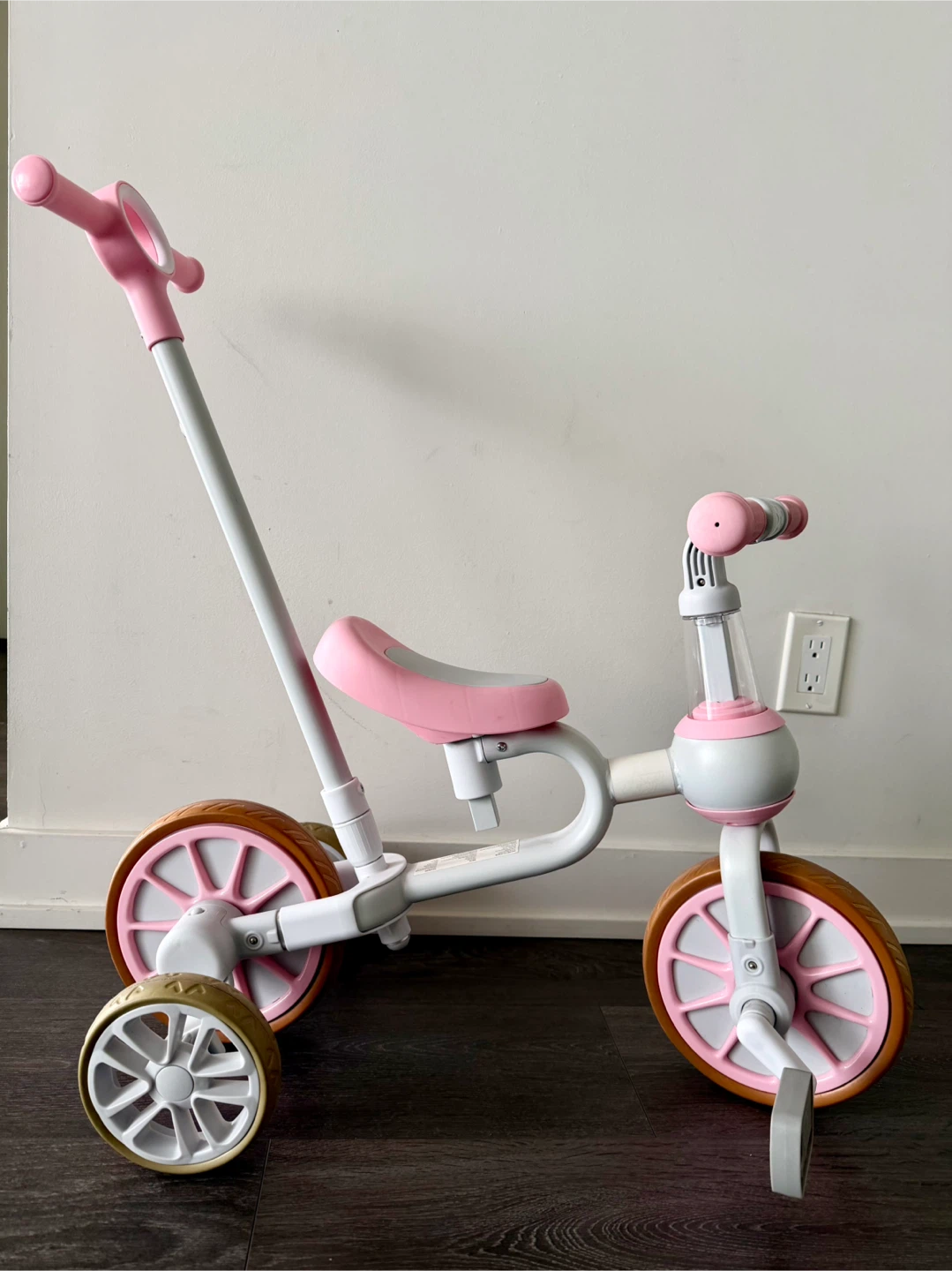 Tricycle with Push Handle - Pink & White - photo 3