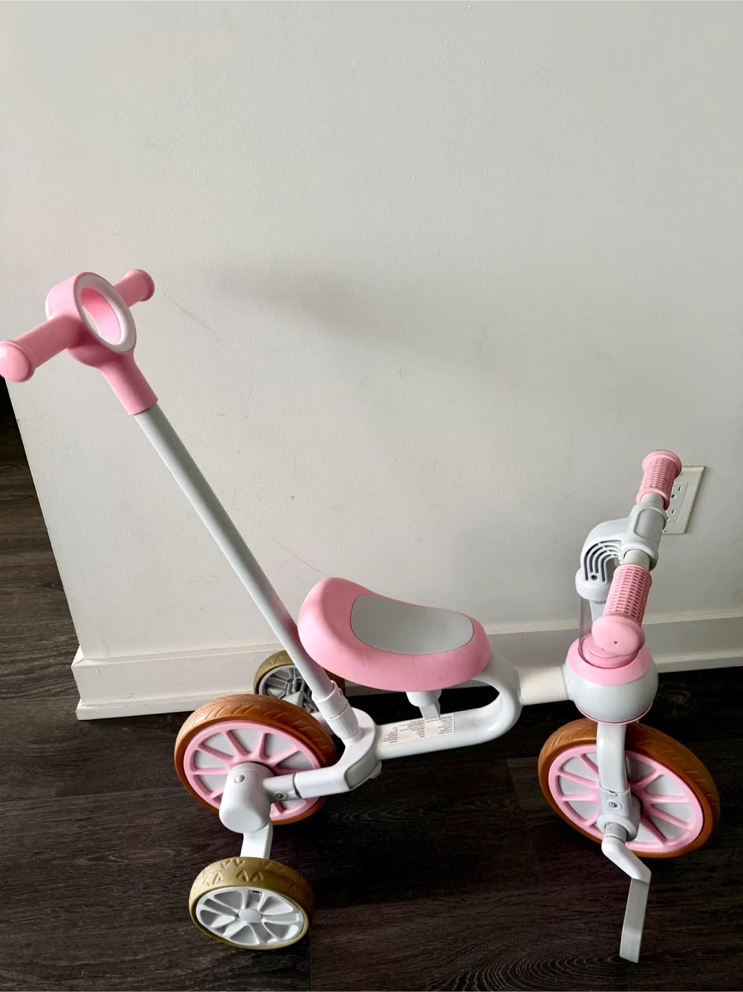 Tricycle with Push Handle - Pink & White