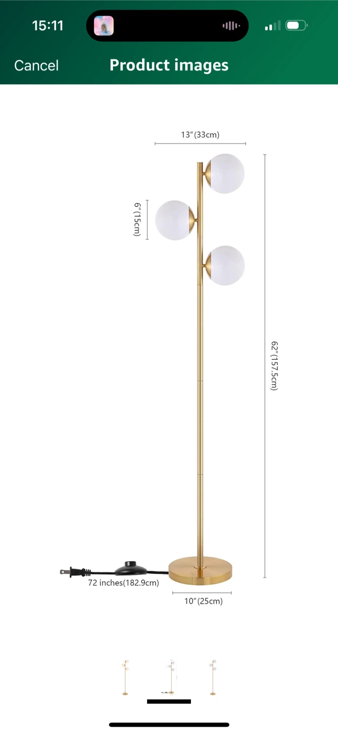 SAFAVIEH Modern Gold 63-inch 3-Light Floor Lamp - photo 3