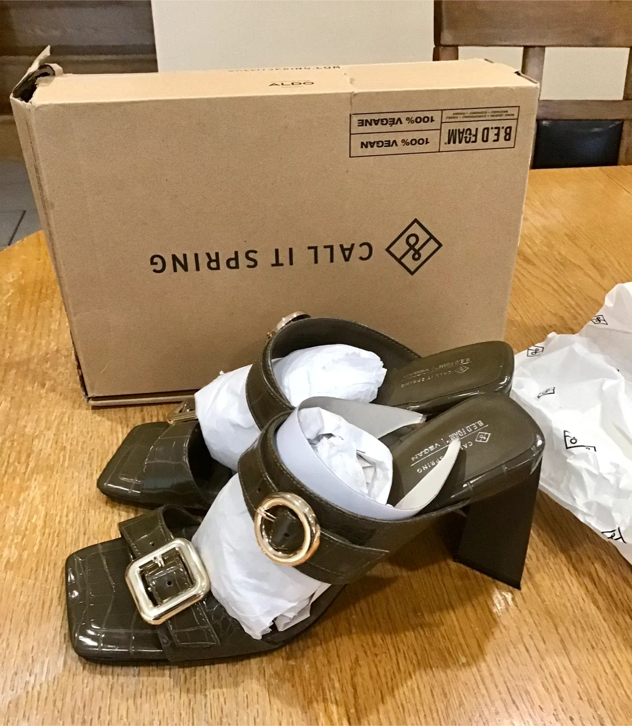 Call It Spring Zoeey Sandals - Size 10, Green Croco image indicator(3)