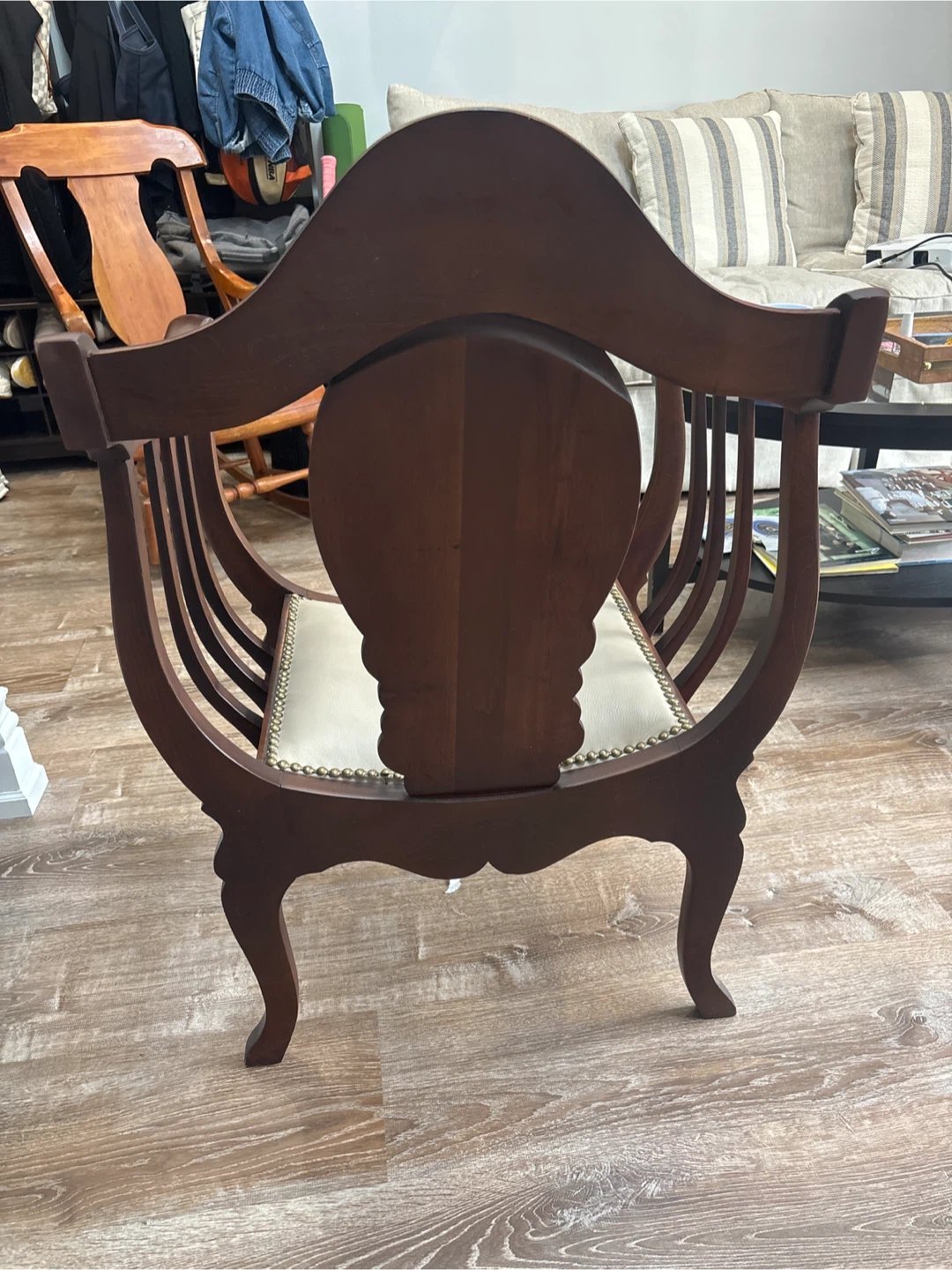 Antique Wooden Armchair with Cream Cushion - photo 4