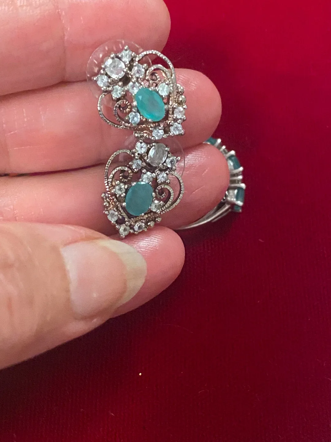 Emerald & Diamond Ring and Earrings Set, Size 7 image indicator(3)