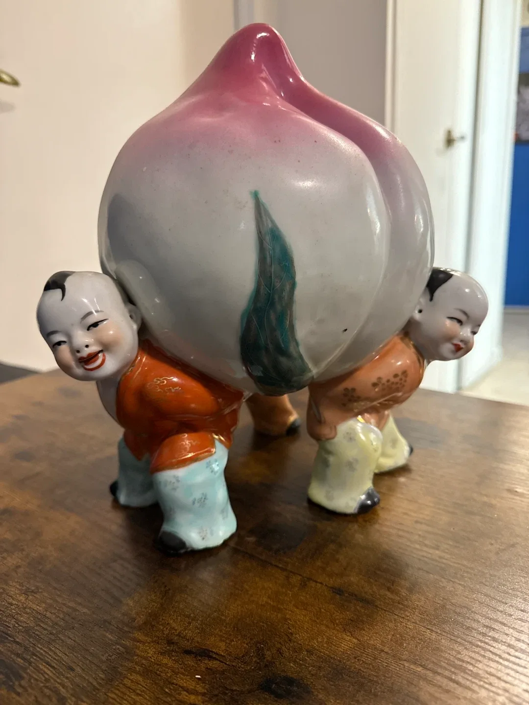 Vintage Chinese Peach Statue with Boys