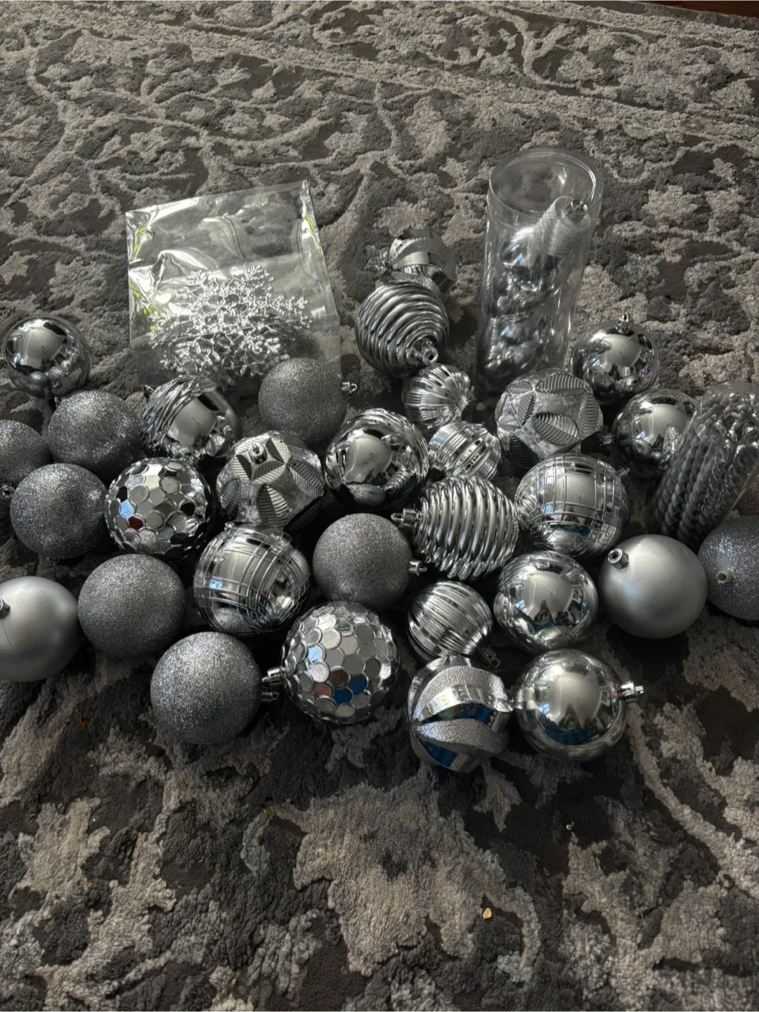 Silver Christmas Ornaments Set