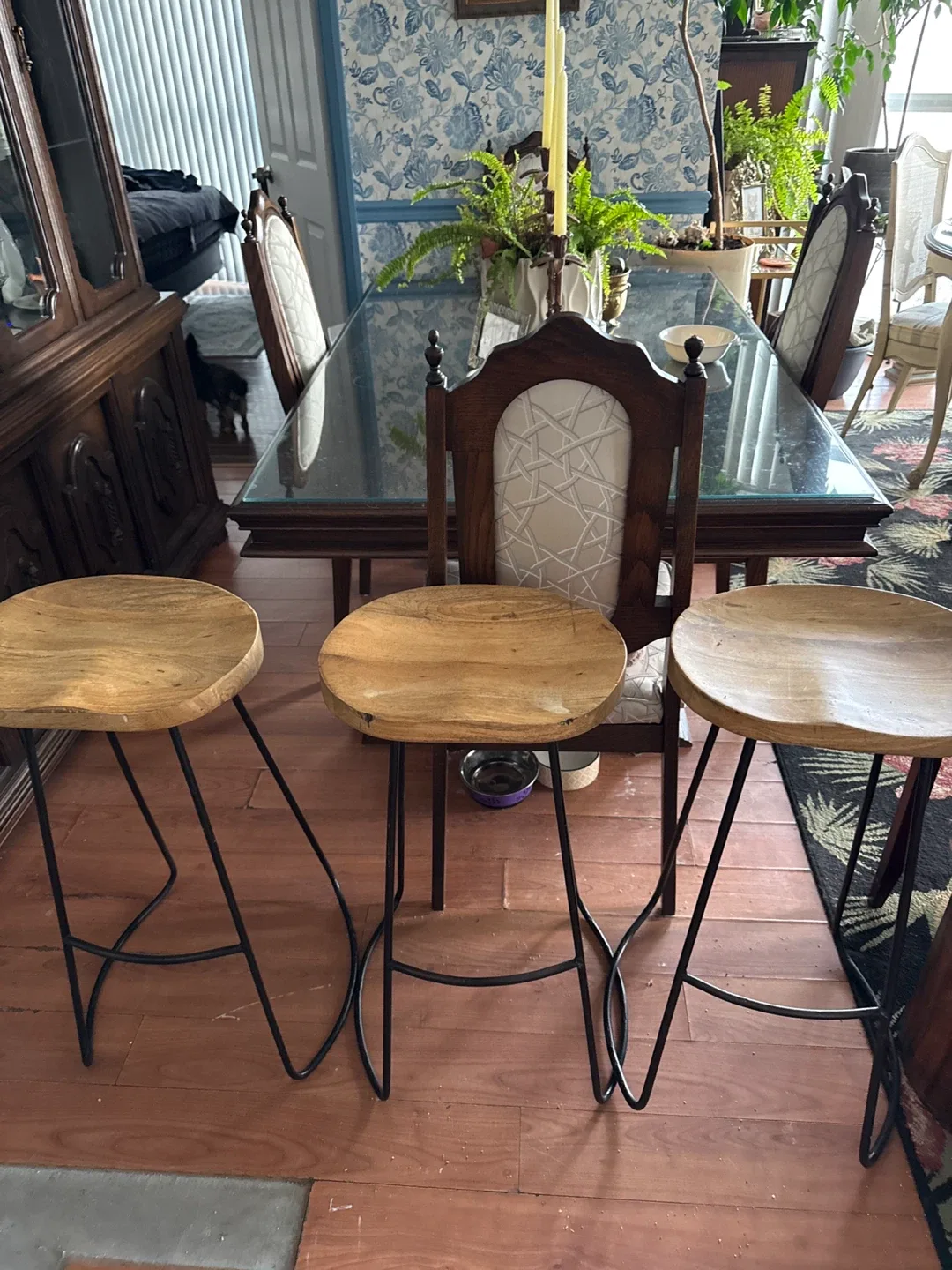 Set of 3 Wooden Bar Stools
