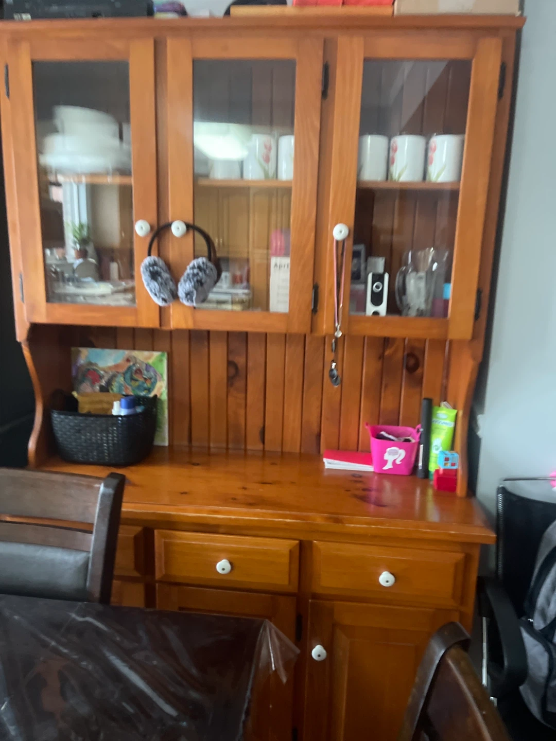 Wooden Hutch with Glass Cabinets(Real wood