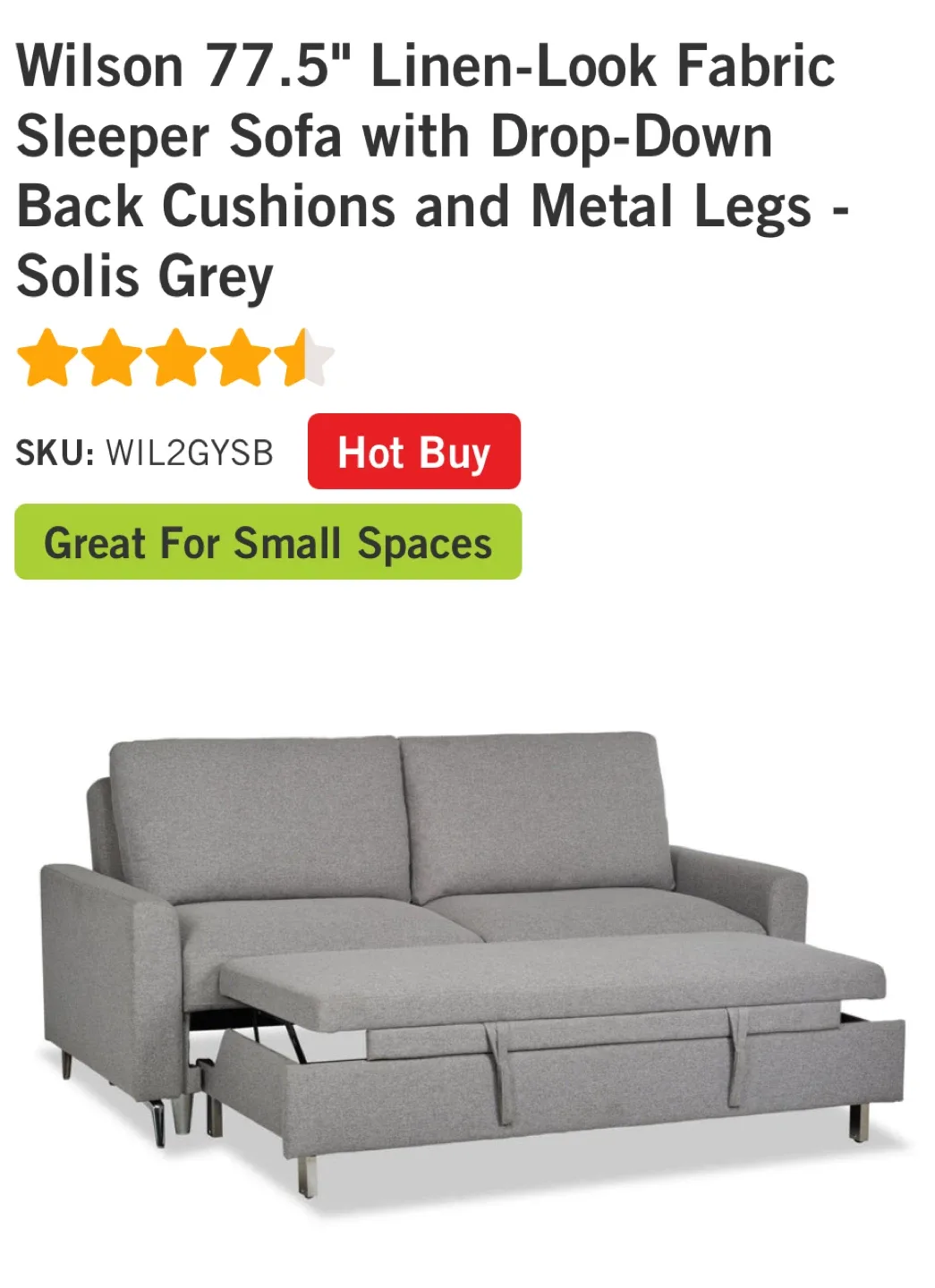 Wilson 77.5" Sleeper Sofa - Solis Grey image indicator(4)