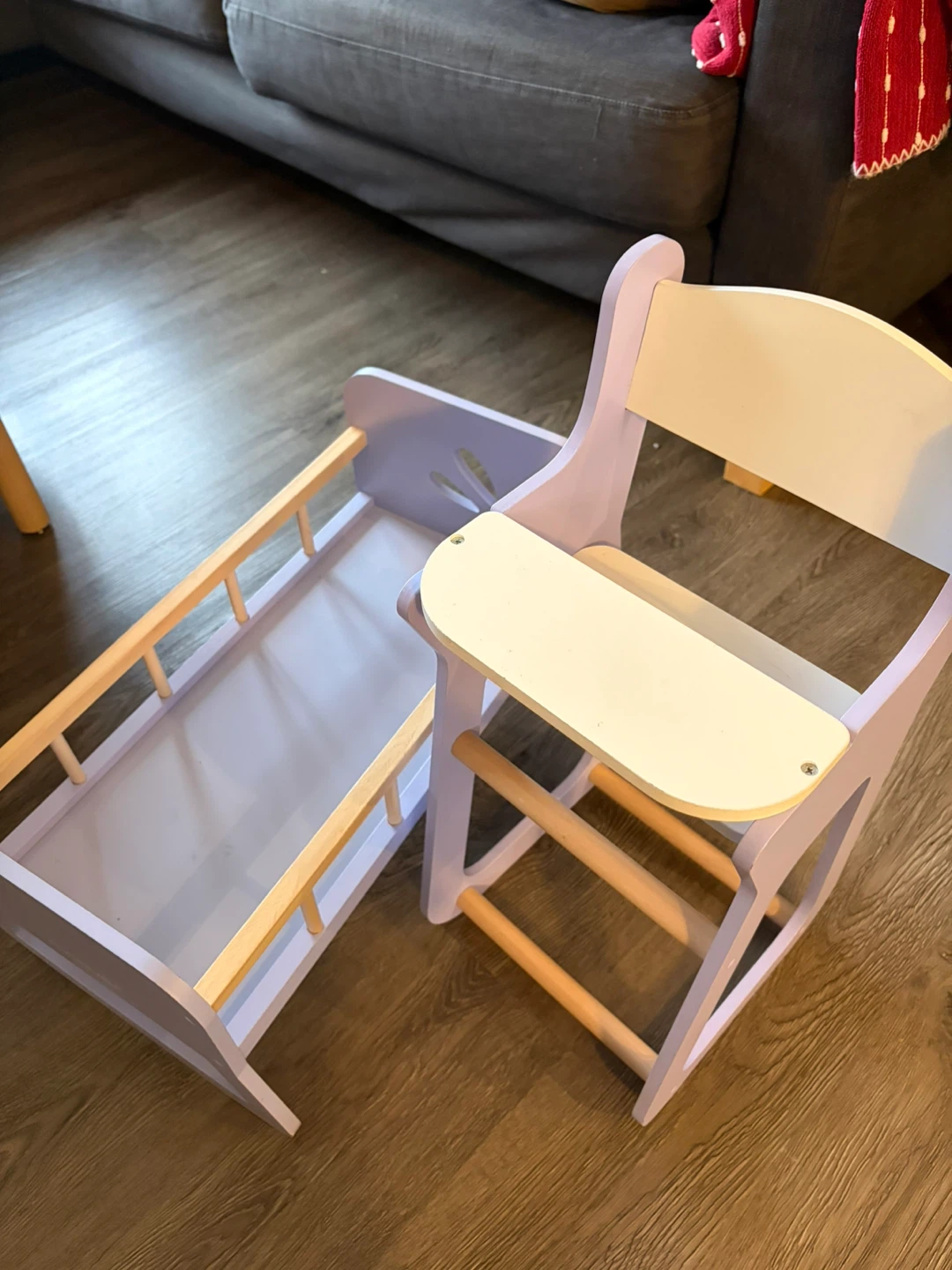 Doll Crib and High Chair Set - Lilac & Cream