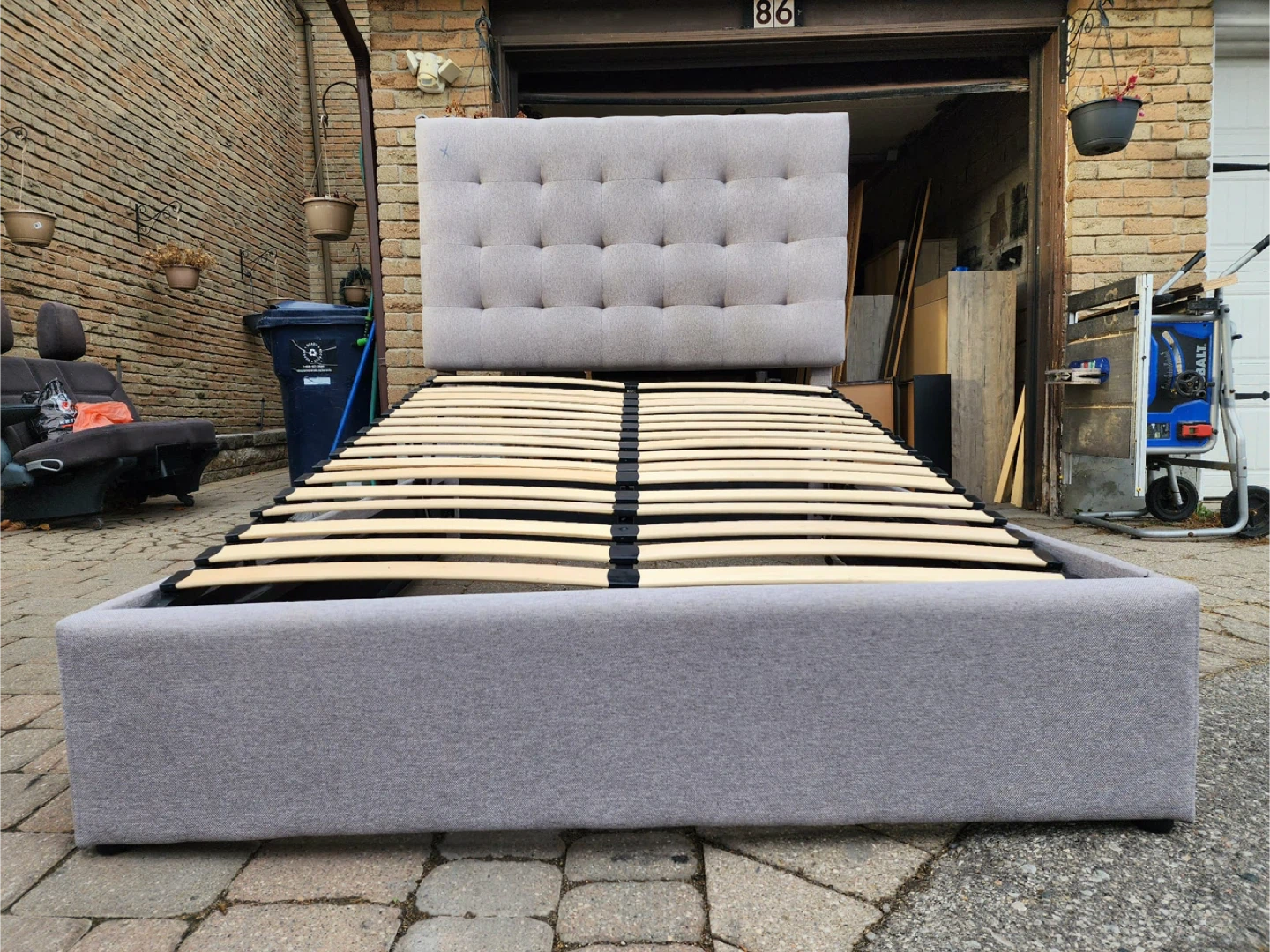 Upholstered Platform Bed Frame - Grey