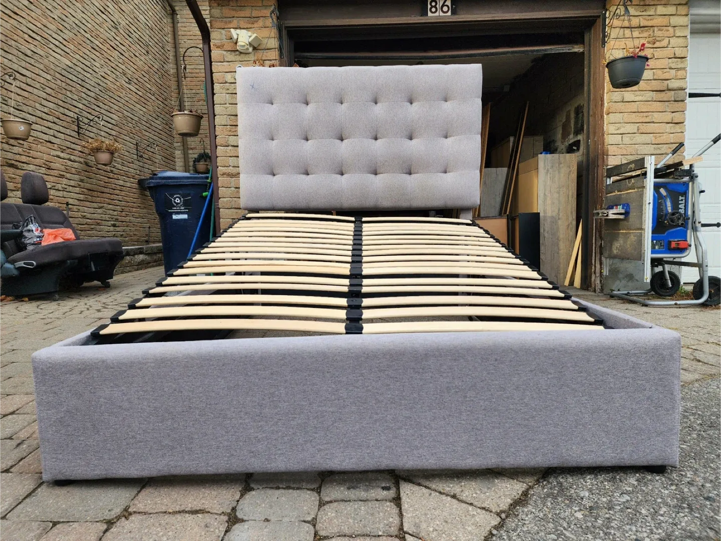 Upholstered Platform Bed Frame - Grey