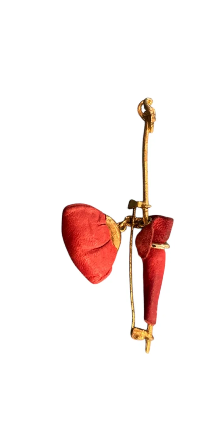 Spectacular leather and gold plated umbrella btooch