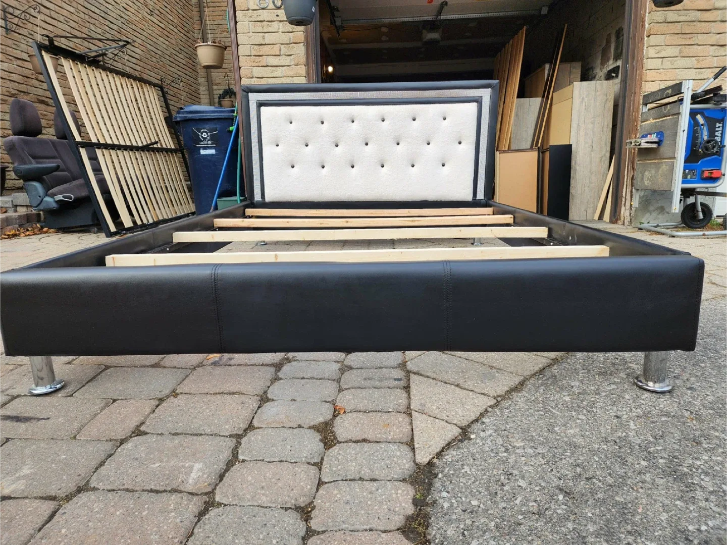 Black upholstered bed frame