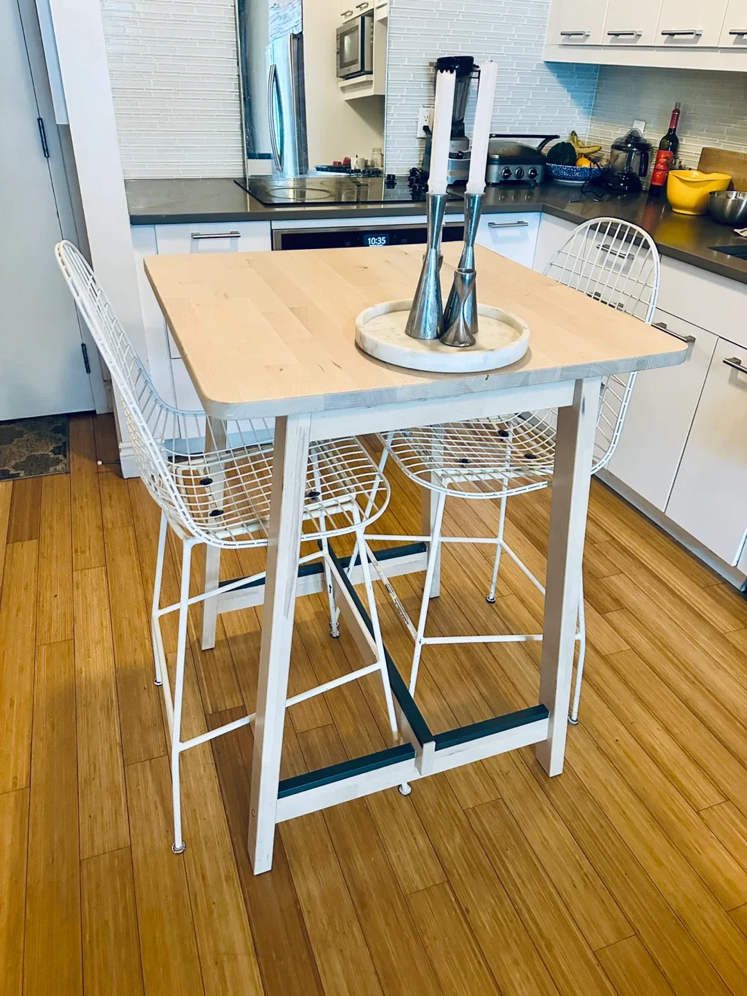 IKEA BAR HEIGHT KITCHEN ISLAND TABLE & VINTAGE BERTOIA STOOLS image indicator(4)