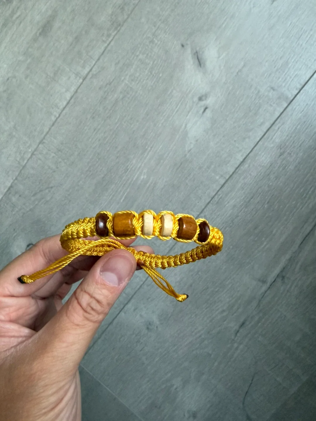 Handmade Yellow Cord Bracelet with Wood Beads