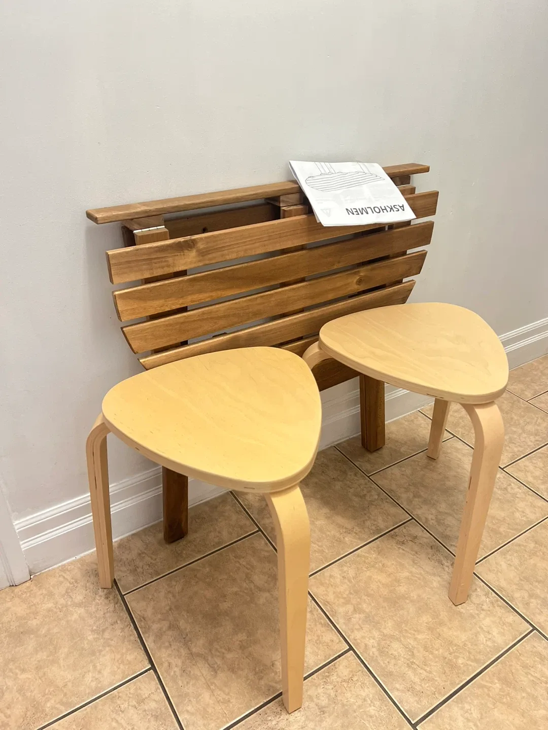 IKEA folding table & 2 stools,free delivery if nearby image indicator(2)