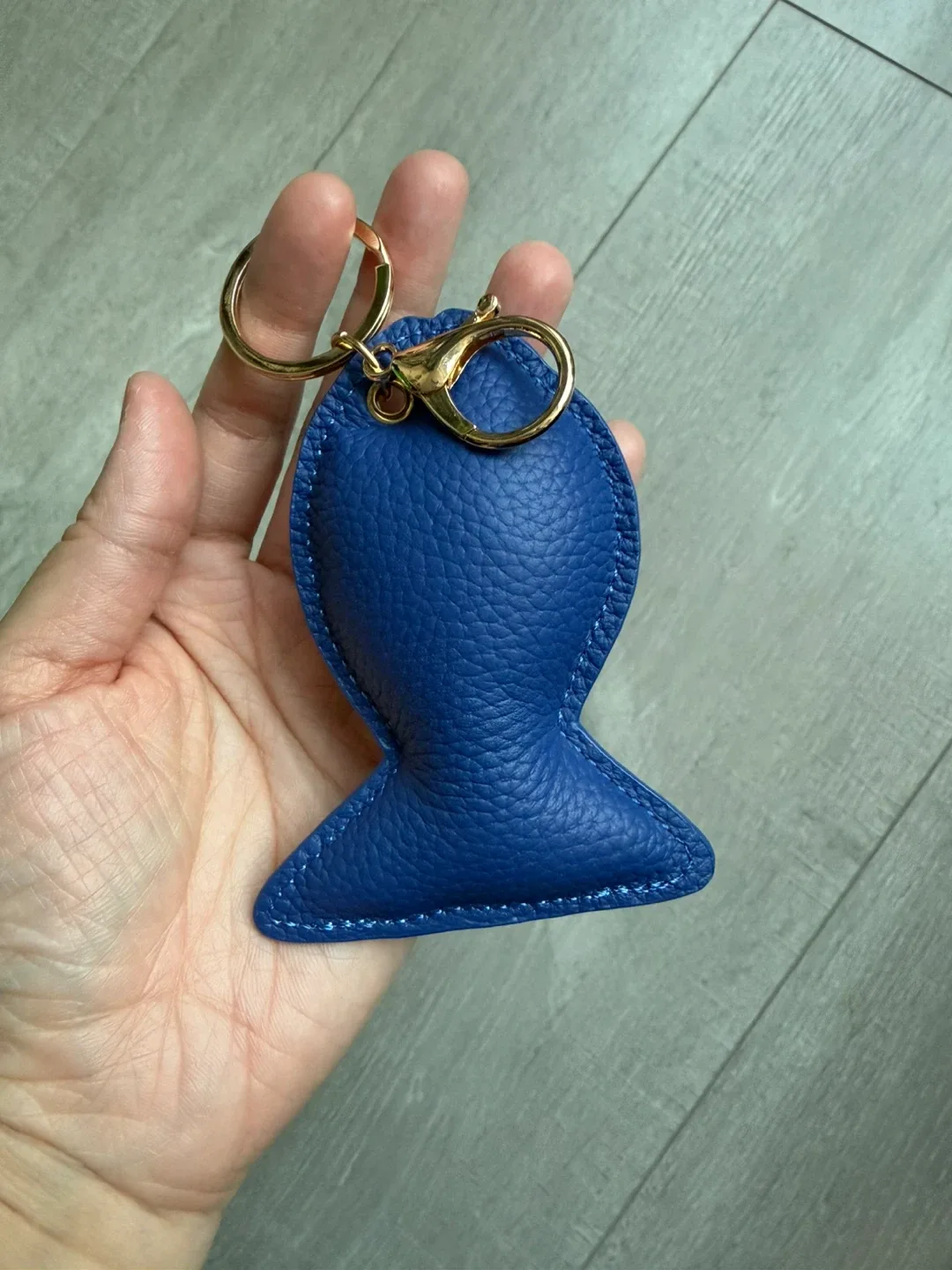 Blue Leather Fish Keychain