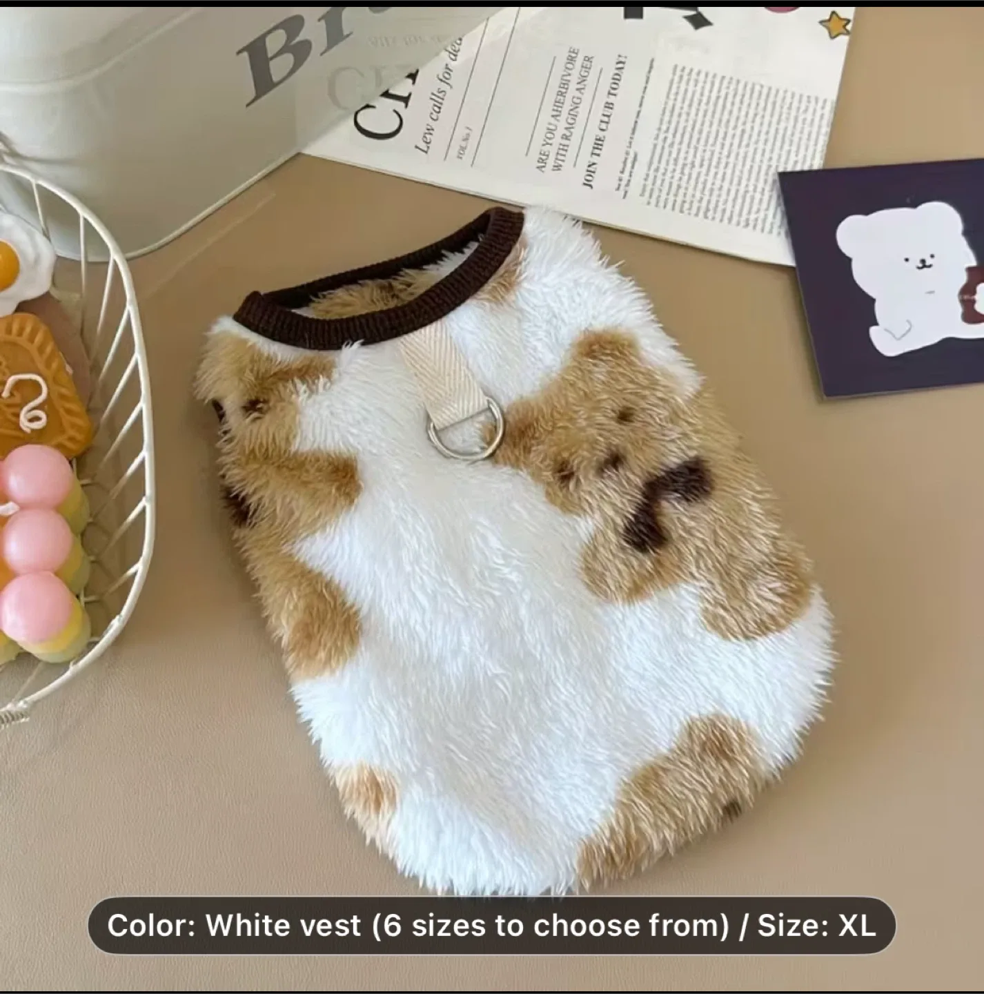 XL White Dog Vest - Fuzzy & Warm