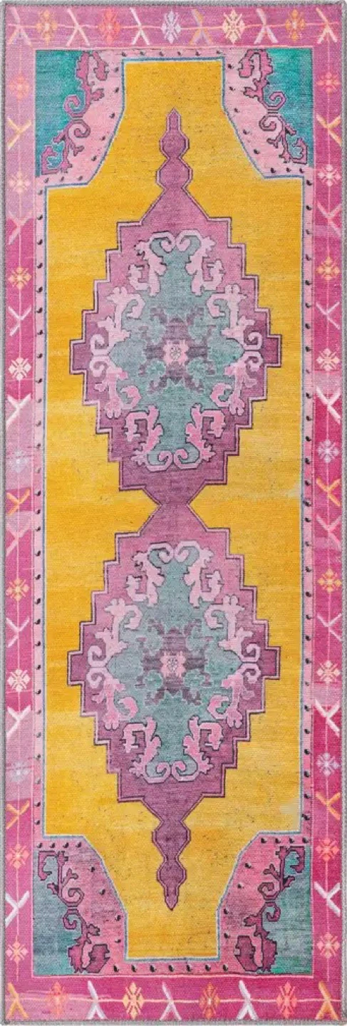 Bright area rug and runner - like new - Yellow & Pink - photo 2