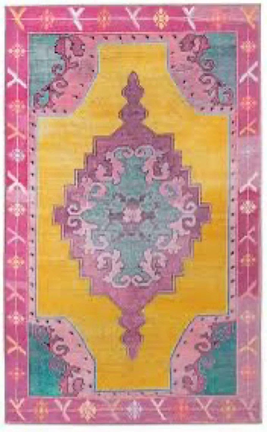 Bright area rug and runner - like new - Yellow & Pink