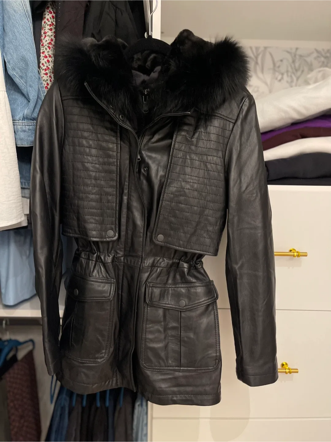 Danier XS Leather Jacket with Fur Hood