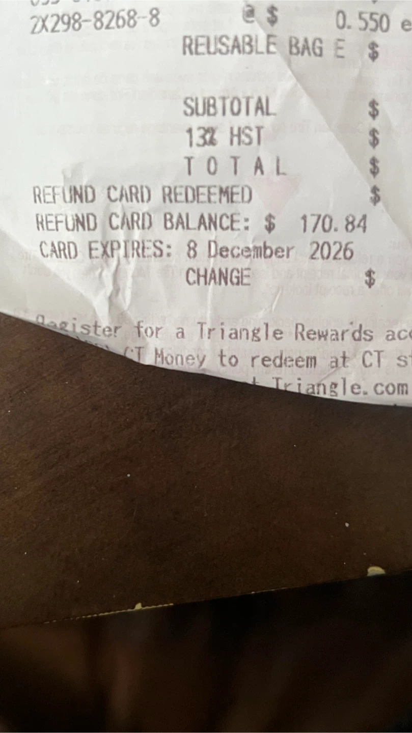 Canadian Tire $170.84 Refund Card - New! - photo 2