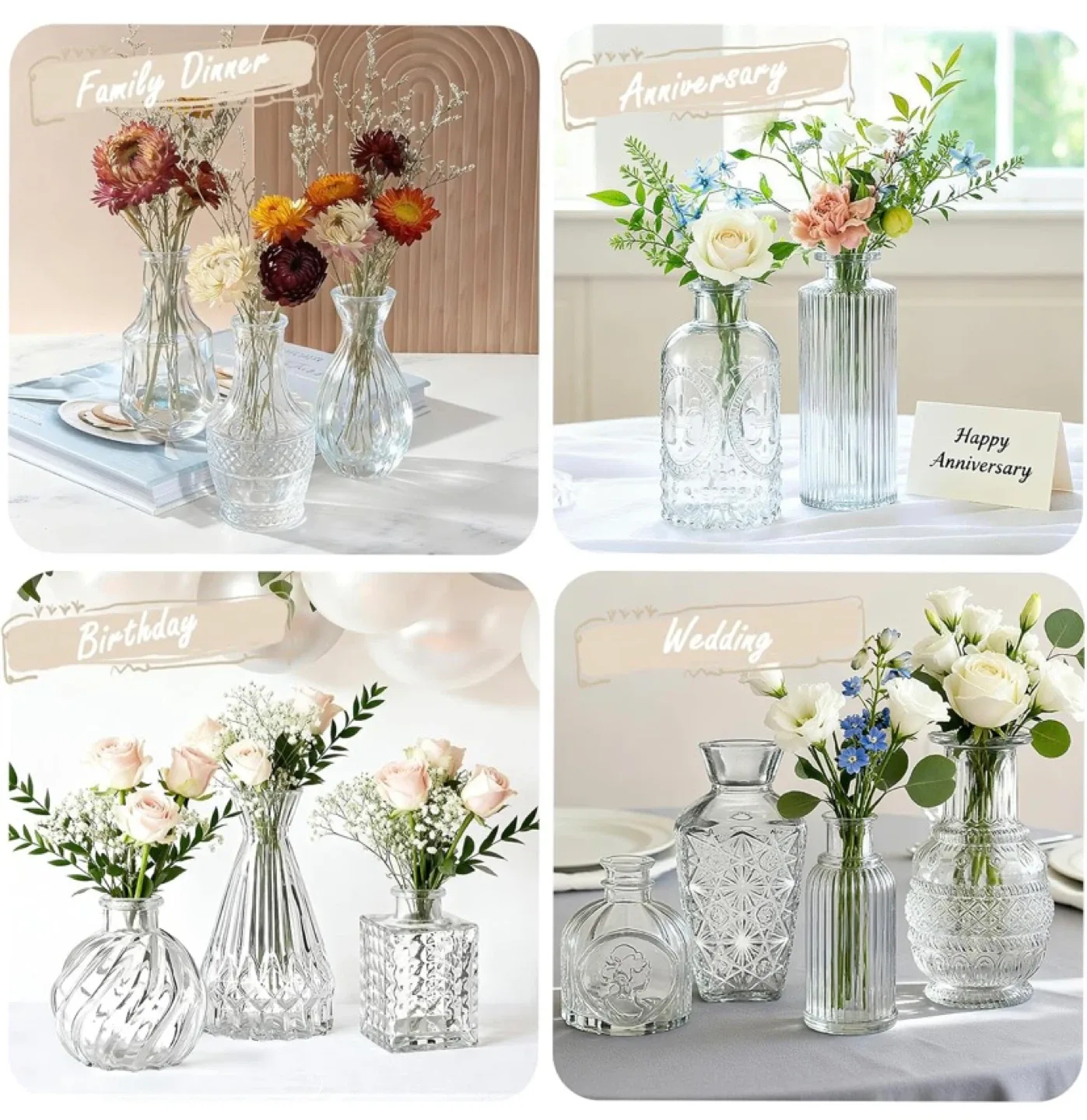 New Clear Glass Bud Vases Set of 33 image indicator(5)