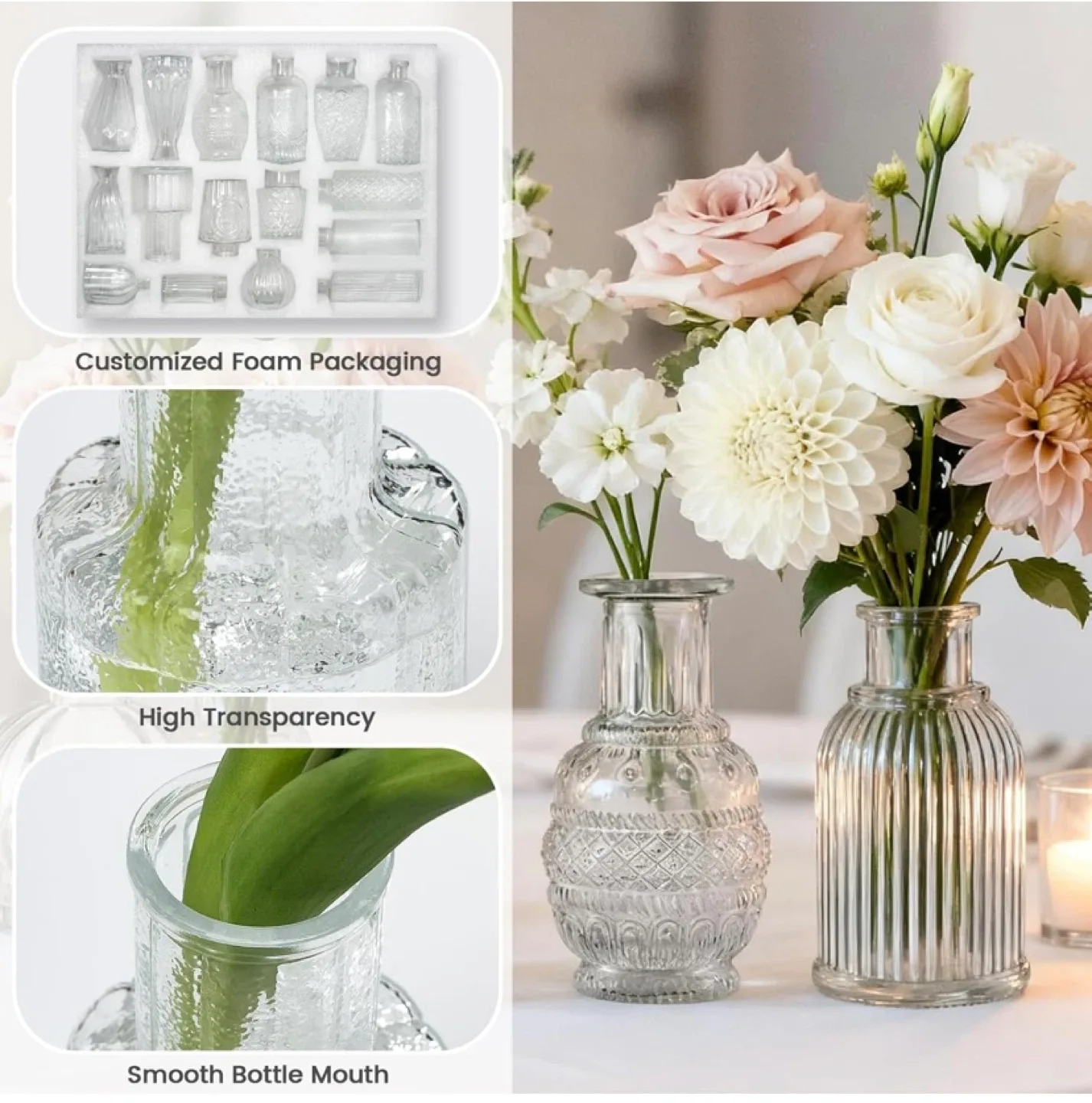 New Clear Glass Bud Vases Set of 33 image indicator(4)