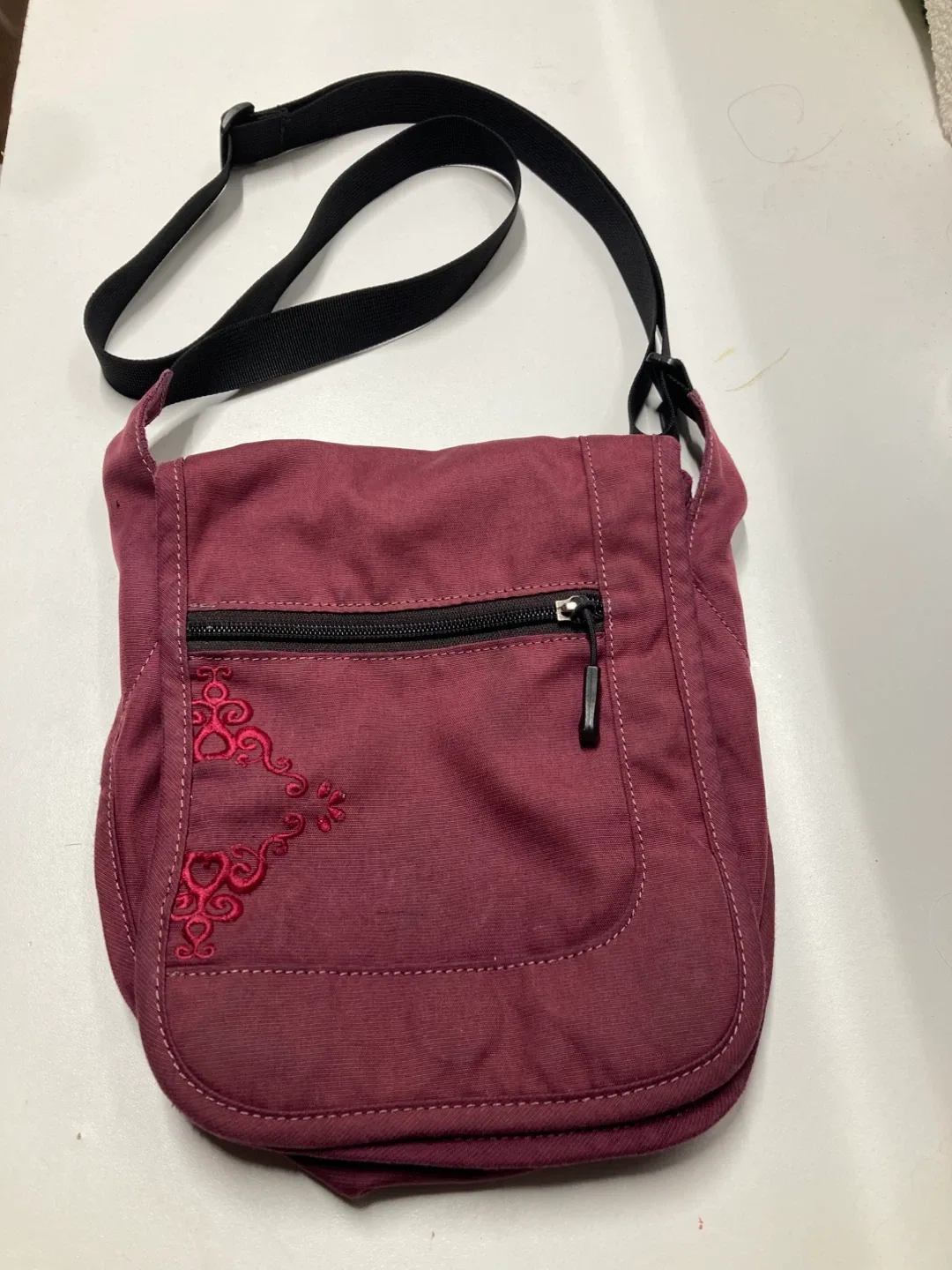 Burgundy Crossbody Bag with Embroidery