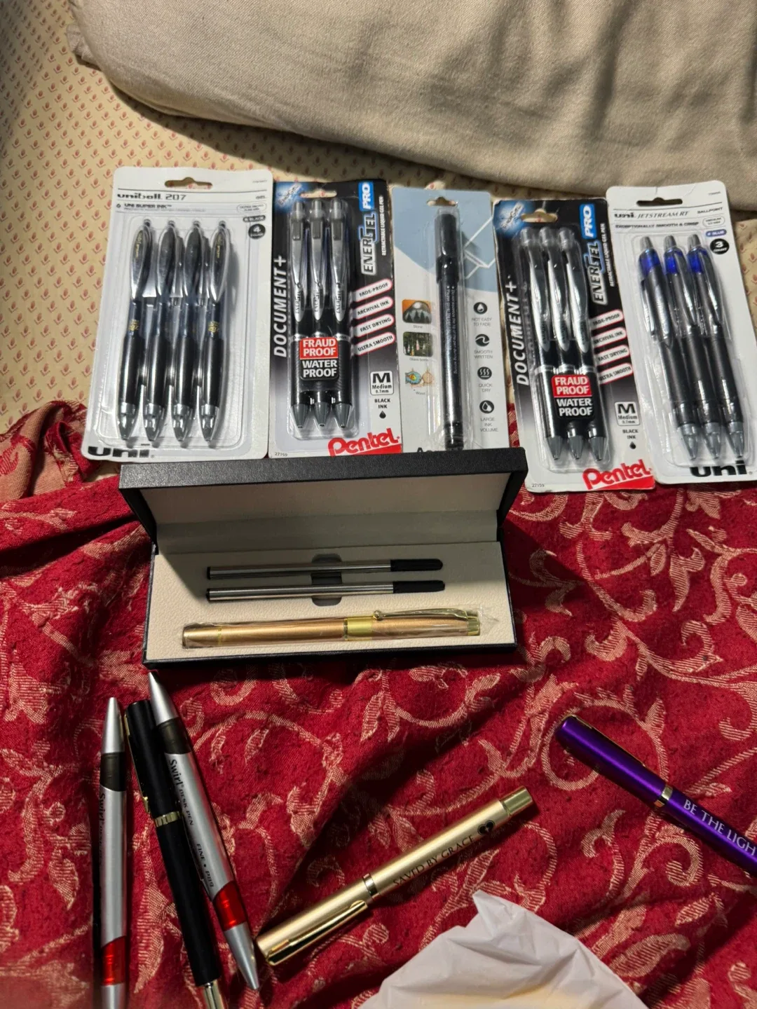 Variety of Pens: Uni-ball, Pentel, Acrylic Marker Pen