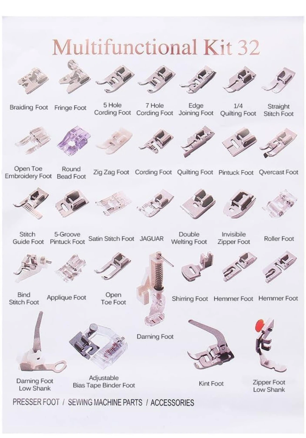 Multifunctional Sewing Machine Presser Foot Kit - 32 Pieces - photo 2