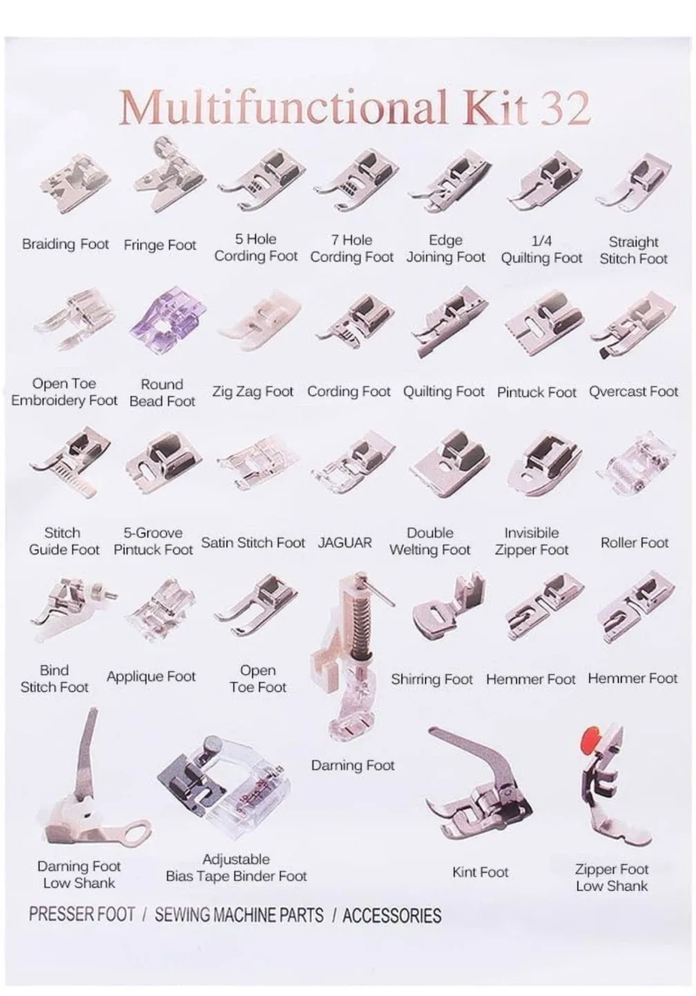 Multifunctional Sewing Machine Presser Foot Kit - 32 Pieces image indicator(2)