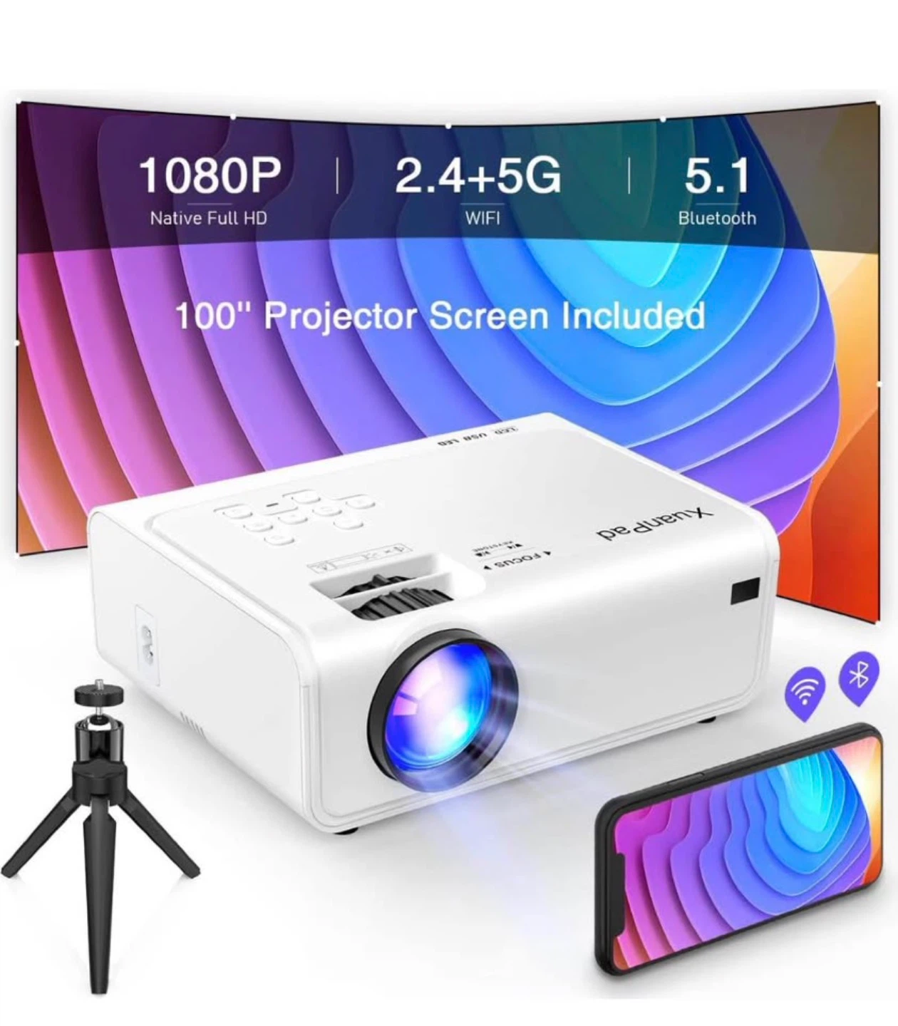 XuanPad 1080P Projector with Tripod