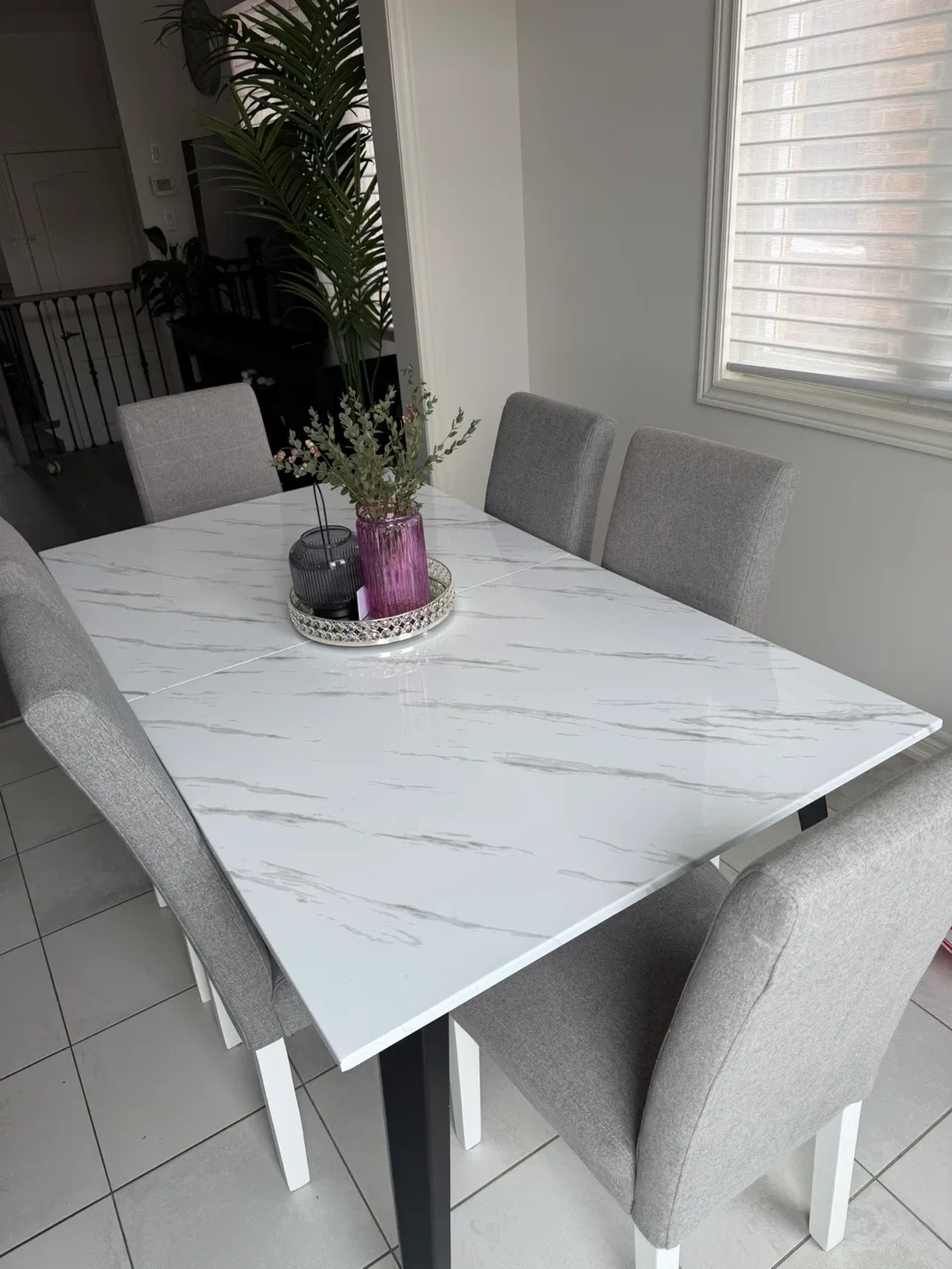 Dining Table Set With 6 Grey Chairs