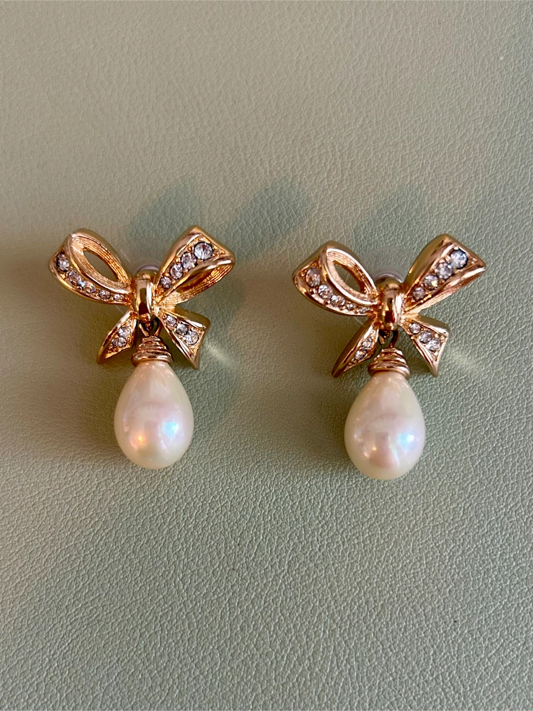 Christian Dior Crystals Bow Pearl Teardrop Earrings