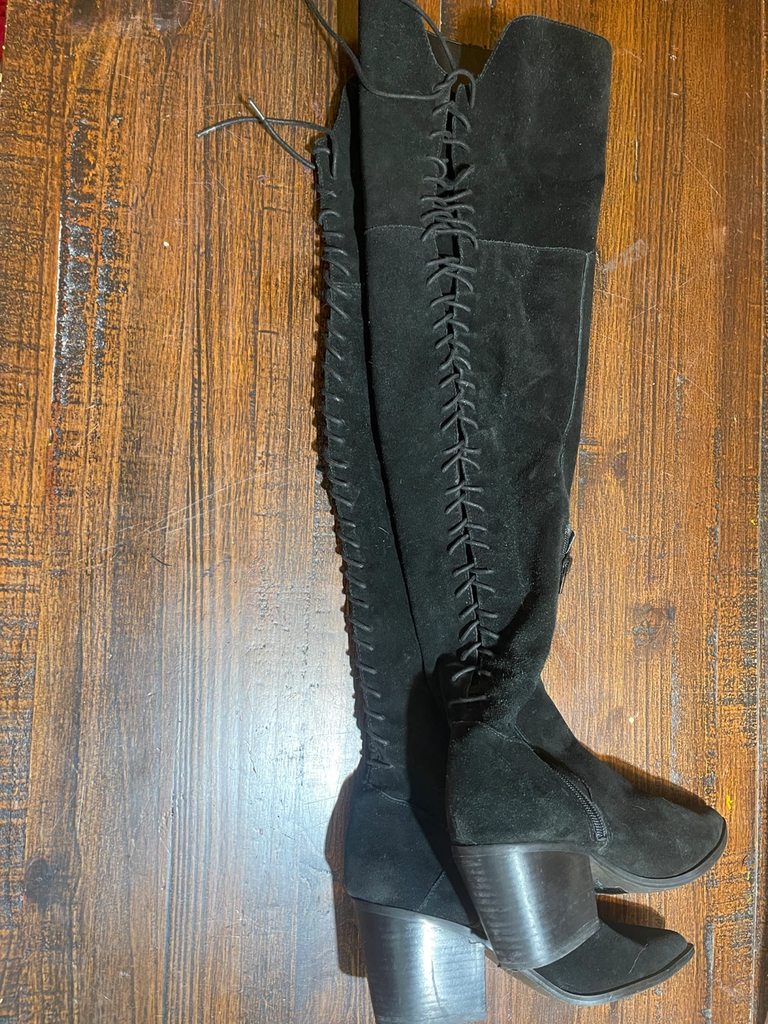 Aldo Black Suede Lace-Up Tall Boots Vintage Boho Western Goth - photo 3