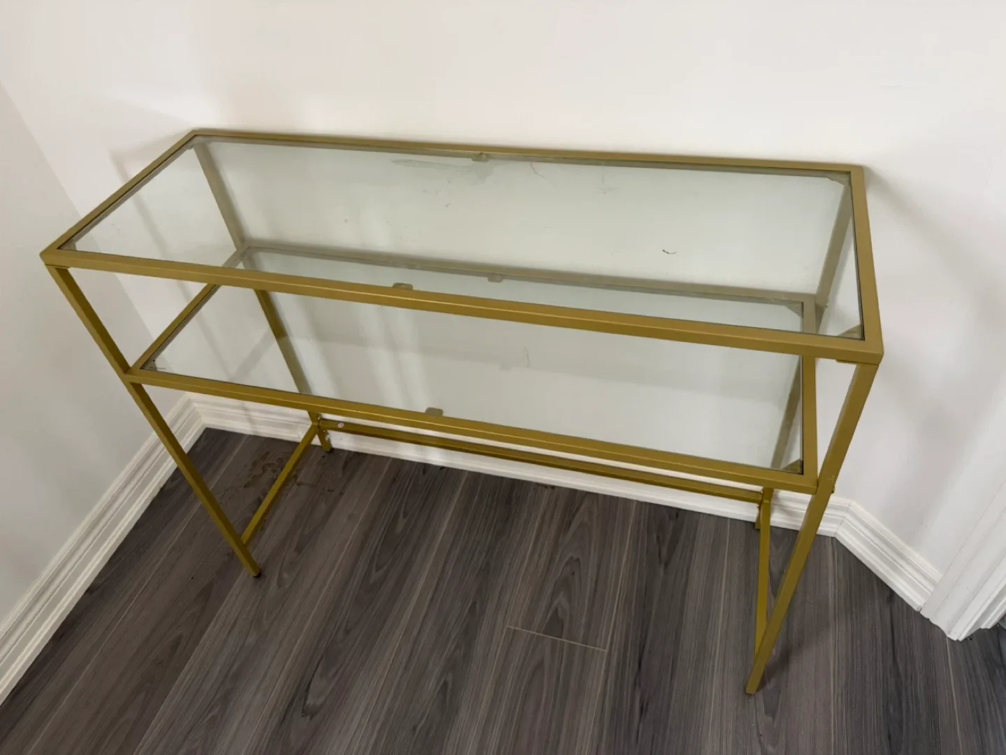 Gold Metal & Glass Console Table