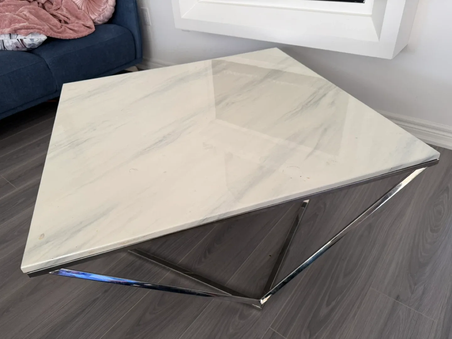Square Coffee Table - Faux Marble & Chrome