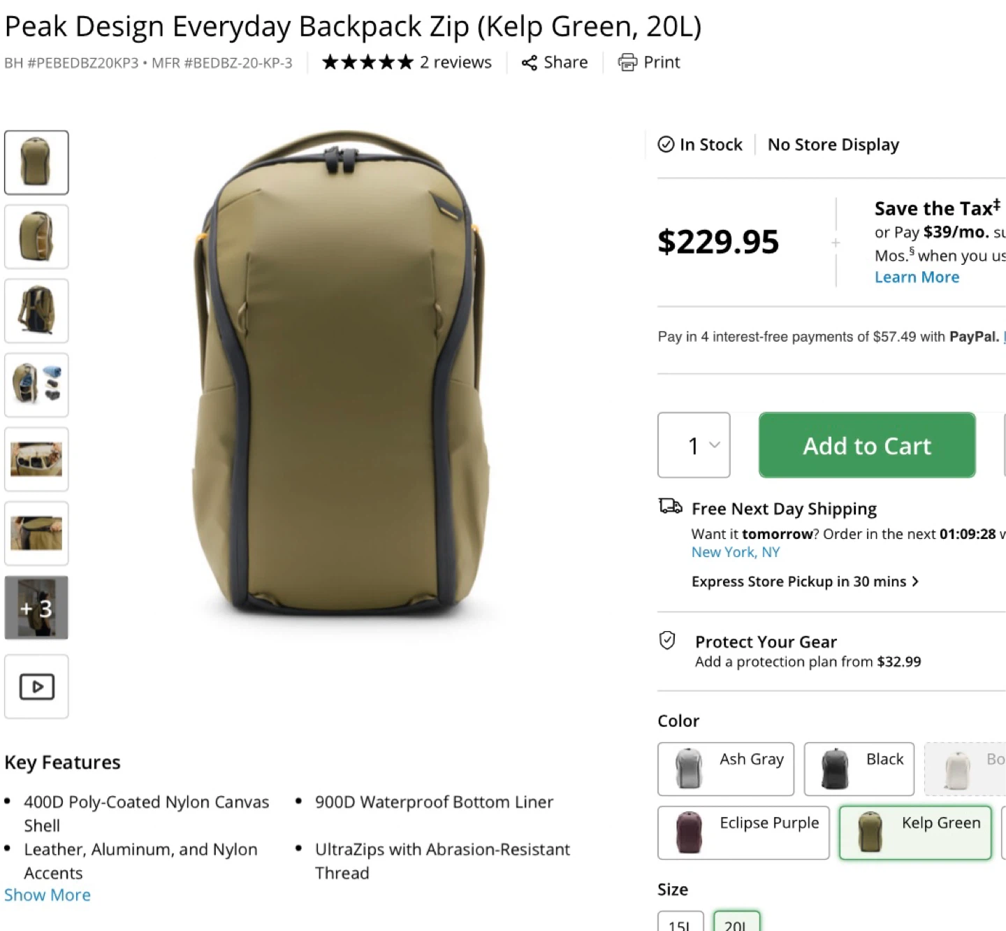 Peak Design Everyday Backpack Zip 20L Kelp Green - photo 5